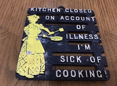Remache de metal negro vintage colgante de pared divertido decir mujer enferma de cocina Foto 1 de 4