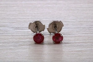 Stunning 1 carat Ruby set Platinum Solitaire Stud Earrings, with Special Safety  - Picture 1 of 6