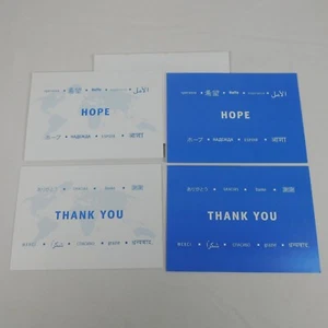 Lote de 4 tarjetas de notas en blanco reloj de derechos humanos HRW Hope Thank You azul blanco Env - Imagen 1 de 8