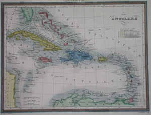 1848 ORIGINAL MAP WEST INDIES CARIBBEAN ANTILLES CUBA JAMAICA BAHAMAS FLORIDA - Picture 1 of 7