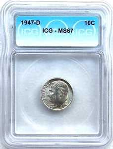 1947-D SILVER ROOSEVELT DIME - ICG MS67 - FREE SHIPPING! - Picture 1 of 2