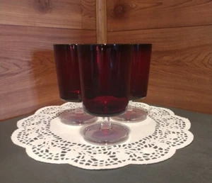 3 VINTAGE LUMINARC ARCOROC FRANCE RUBY RED 4" CLEAR STEMMED GLASSES - Picture 1 of 12