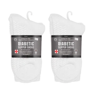 6 Pairs Diabetic White Unisex Men & Women Non Skid Crew Slipper Socks Size 13-15 - Picture 1 of 5