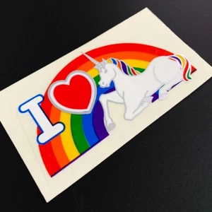 VINTAGE small ILLUMINATIONS transparent UNICORN PEGASUS HEART sticker decal - Picture 1 of 2