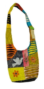Vintage 90s Hippy Boho Rainbow Patchwork Shoulder Bag Tote Purse - Picture 1 of 5