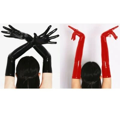 Guantes de látex para mujer Wetlook hasta el brazo imitación cuero cosplay guantes largos para dedos Foto 1 de 4
