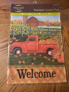 Premium Garden Flag Autumn Harvest Red Pickup Truck Briarwood Lane 12.5"x18 - Picture 1 of 4