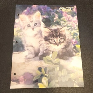 Vtg 90's Cuddly Cuties Kitten Cat Floral Flower School Folder Cute Hole Punches - Picture 1 of 4