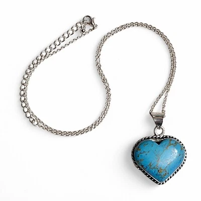 Lady's 925 Sterling Gold Vein Blue Turquoise Heart Necklace 21" - Image 1 of 4