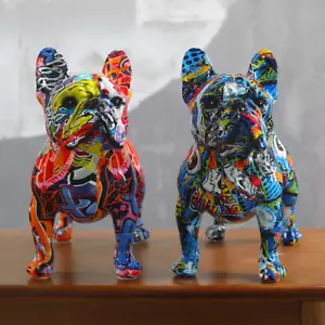 Bunte stehende Französische Bulldogge Harz Statue Dekoration, Hund Graffiti Handwerk - Bild 1 von 12