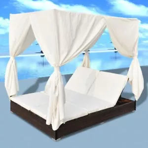 Outdoor Lounge Bed With Curtains Elegant Daybed Garden Patio Double Sun Lounger - Picture 1 of 11