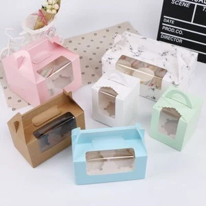 10pcs 2/4/6 Grain Paper Cupcake Box Transparent Window - Muffin Boxes Packaging - Picture 1 of 25