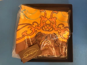 Onna Ehrlich 33” Square 100% Silk Scarf Brown & Golds, Blue Highlights USA Made - Picture 1 of 7