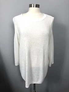 Chico’s White Cold Shoulder Lightweight Knit Sweater SZ 3 (XL) Semi Sheer Summer - Picture 1 of 7