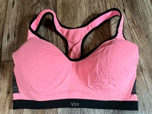 Victoria Secret VSX Sports Bra 34DD Pink Black Racerback Adjustable Lined - Picture 1 of 2
