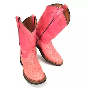 Alex Ross Full Quill Pink Ostrich Boots Round Toe Ladies Size 10 M - Picture 1 of 12