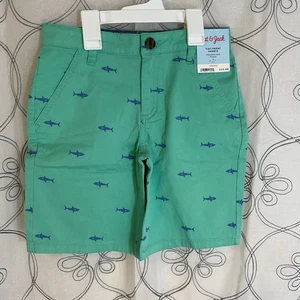 New Boys Flat Front Shorts Green With Blue Sharks - Cat & Jack- Size 7 - Picture 1 of 8