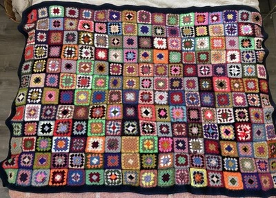 "Manta de lana afgana multicolor cuadrada de ganchillo de colección 64"" X 46""" Foto 1 de 4