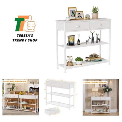 Mesa de entrada de 30"", mesa consola blanca con almacenamiento, mesa de sofá estrecha con... Foto 1 de 4