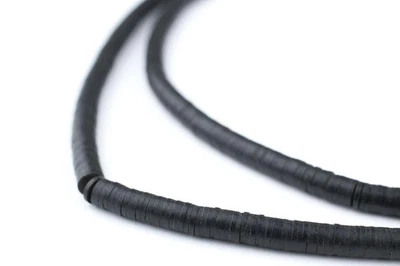 Antiguo disco de fono negro cuentas de vinilo vintage 4 mm Ghana africano Heishi hecho a mano Foto 1 de 3