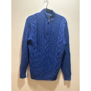 Suéter Saks Fifth Avenue 100 % cachemir tejido con cable cuarto de cremallera azul talla L - Imagen 1 de 6