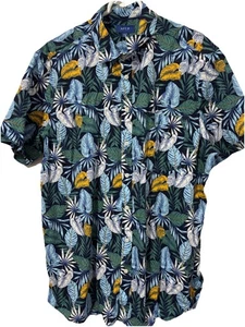 2XLT Herren APT. 9 Vintage blau grün Blumen Hawaii Polo tolle Knopfleiste - Bild 1 von 5