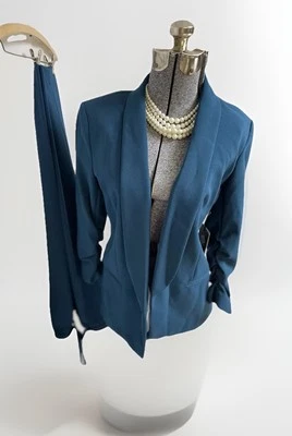 NEW DKNY Pant Suit Size 6 Jacket 4 Pants Two Piece Set Pockets Teal Ankle $230 - Image 1 of 4