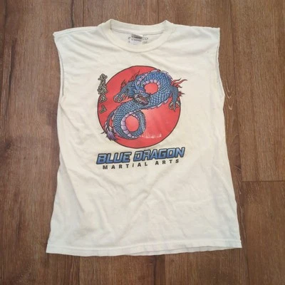 Винтажный синий дракон боевых искусств молодежи большой срез рубашка без рукавов рептилии борьбы - Изображение 1 из 4