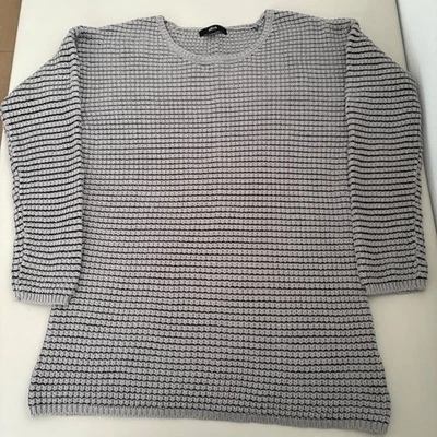 Suéter Ellos Gris Negro Rayas Tejido Waffle Cuello Redondo Talla S Acogedor Cálido Foto 1 de 4