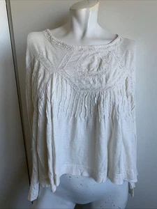Free People Gr. Small elfenbein fließend Boho Langarm T-Shirt Bluse - Bild 1 von 5