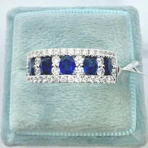 1.36Ct Oval Cut Lab-Created Blue Sapphire Anniversary Band 14K White Gold Plated - Picture 1 of 7