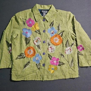 Chaqueta Indigo Moon Plus 1X Bordado Floral Verde Forrado Bordado Adornado - Imagen 1 de 9