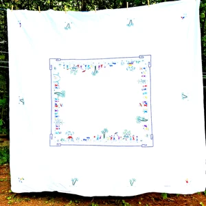 Comforter / Duvet Cover 88" x 88" Colorful Scene Embroidery White Background - Picture 1 of 18