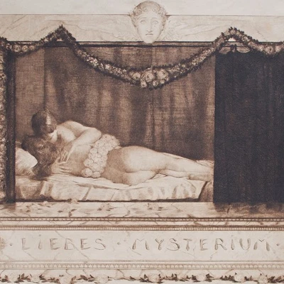 Joseph Uhl Liebes Mysterium Erotik Akt Jugendstil Symbolismus Radierung 1910 - Bild 1 von 4