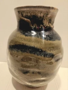 Vintage Studio Pottery Vase Signed 8.5" Irregular Form Multi Color  Drip Glaze - Picture 1 of 11