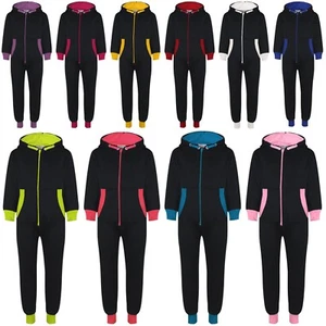 Kids Boys Girls Fleece Contrast A2Z Onesie One Piece All In One Jumpsuit 2-13 Yr - Picture 1 of 62