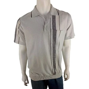 MID TOWN vintage mens size L shirt grey striped polo retro bowling rockabilly - Picture 1 of 7