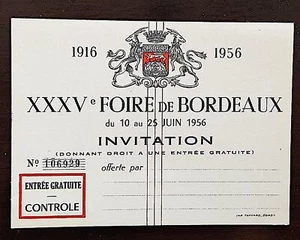 FOIRE DE BORDEAUX: CARTE D'ACHETEUR, XXXV FOIRE de BORDEAUX 10 -25 Juin 1956. - Imagen 1 de 1