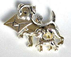 Jewelry Brooch Pin Pendant Dog and puppy with letter Silver Tone - Picture 1 of 3