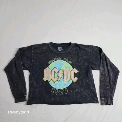 Pulôver gráfico grande masculino AC/DC lavagem ácida preto crop top com capuz - Imagem 1 de 4
