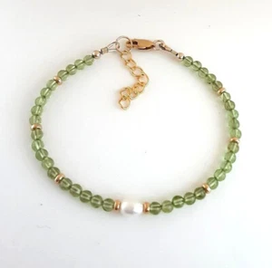 Peridot, Freshwater Rice Pearl & 14k Gold Filled OR Sterling Silver Bracelet - Picture 1 of 4