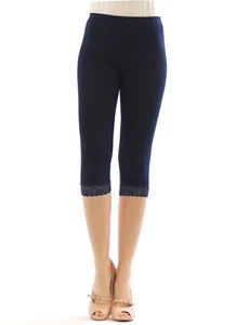 Capri 3/4 Leggings Lace Leggings Skin-tight Cotton Women Short Pants - Picture 1 of 21