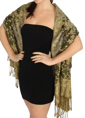  Fashion Outlined Paisley Pashmina Scarf Shawl Wrap 24 COLORS  - Image 1 of 2