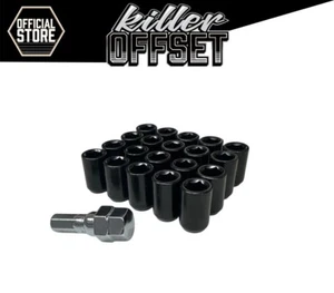 20 x Black Tuner Wheel Nuts M12x1.5 60° Tapered Slimline Nuts Aftermarket Alloys - Picture 1 of 1
