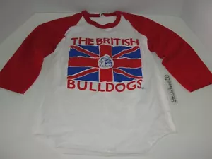 Camicia Vintage WWF British Bulldogs Manica Lunga Gioventù S Rossa Bianca Autentica RARA - Foto 1 di 9