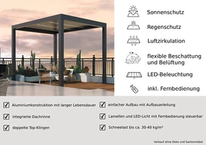 Pergola anthrazit inkl. LED Licht motorisiertem Dach 3x3x2,7m Gartenpergola - Bild 1 von 5