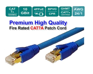 Sunnytech CAT7A CMR AWG24, 1500MHz, PoE++, Fire Rated Patch Cord, Blue,25ft - Picture 1 of 5
