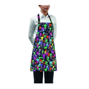 Grembiule Cameriera Pettorina Short Skulls Colorato Egochef - Divisa Cucina Pub - Foto 1 di 2