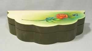 Hand Painted Signed Long-Stem Red Rose Velvet-Lined Wood Jewelry Trinket Box - Picture 1 of 7