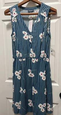 NWT Modcloth Coasting Along Dress Womens M Blue Striped Floral Retro Style - Image 1 of 4